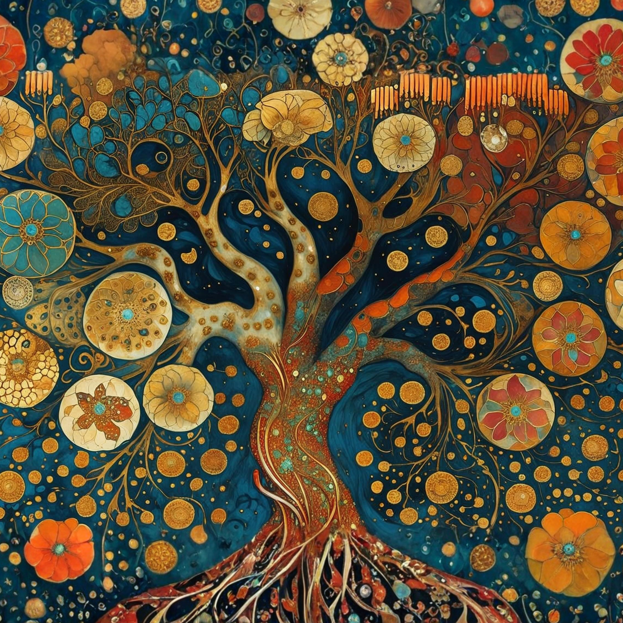 Carnet de Notes A6 Fait Main - L’Arbre de Vie aux Corolles d’Or